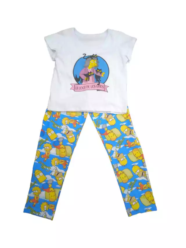 Pijama mujer largo Simpson Loca de los gatos pantalón familia