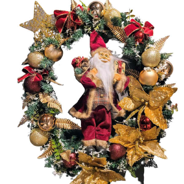 Guirlanda De Natal Papai Noel 70x70X15cm Enfeite Exclusivo