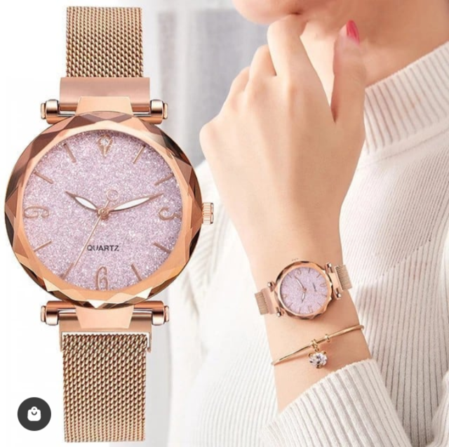 Relógio feminino rosa de ouro quartz - Cristina Alves