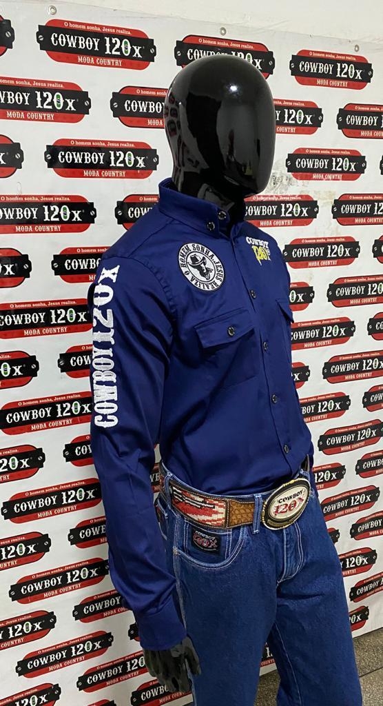 Camisa Country masculino Cowboy 120x Azul Escuro