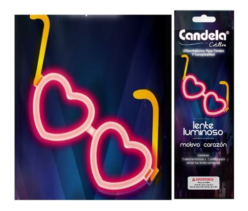 Anteojos neon corazon Candela x 1 Carioca Celebraciones Disfraz