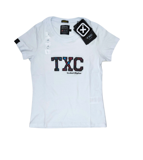 3658-3 - 50262 Camiseta Feminina TXC Custom Branco logo xadrez