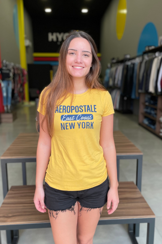 Camiseta Aéropostale Feminina Amarelo - Hyout Store