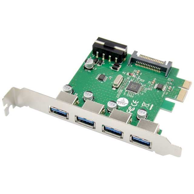 PCI Express Super Speed USB 3.0 Tarjeta de Interfaz PCIe con 4 Puertos Chipset Via VL-805 CSL conexión de Corriente SATA 15 Pines tasa de Transferencia máxima: 5 Gbit/s 