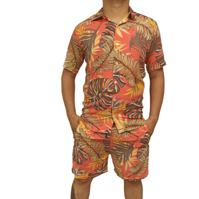 Conjunto Masculino Camisa Manga Curta + Short Despojado Moda Praia