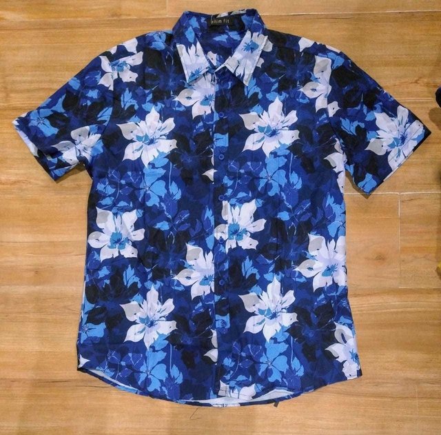Camisa Floralida De Botão - Azul