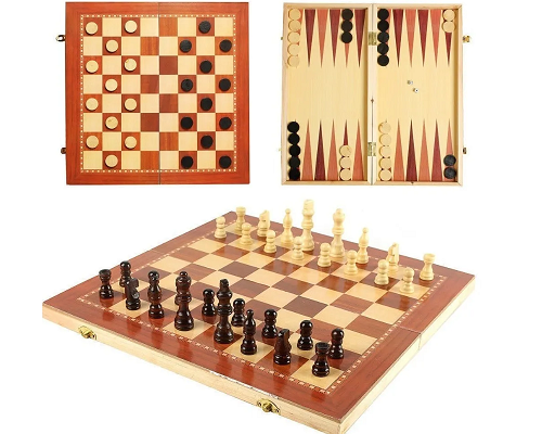 Juegos De Mesa 3 En 1 - Ajedrez, Damas Y Backgammon (Todo de madera)
