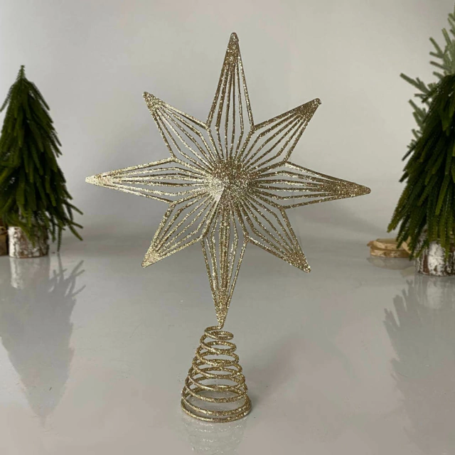 Ponteira para Árvore de Natal Estrela Champanhe 20x25 cm