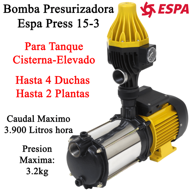 Bomba Presurizadora Espa Press 15-3 Hasta 4 Duchas Tanque Cisterna/Elevado