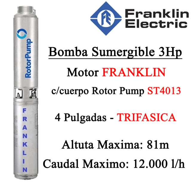 Bomba Sumergible Franklin 3Hp St4013 TRIFASICA