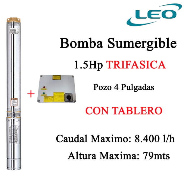 Bomba Sumergible Leo 1.5hp Trifasica + Tablero de Proteccion
