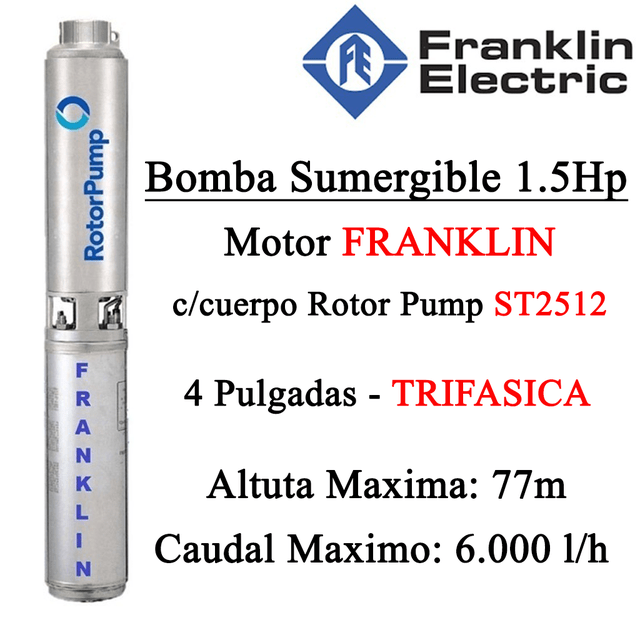 Bomba Sumergible Franklin 1.5Hp St2512 TRIFASICA