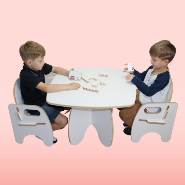 Conjunto Mesa + Cadeira Encaixe Infantil Montessori Branca