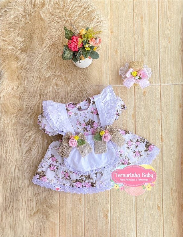 Vestido Caipira Floral Rosa Completo - Ternurinha Baby