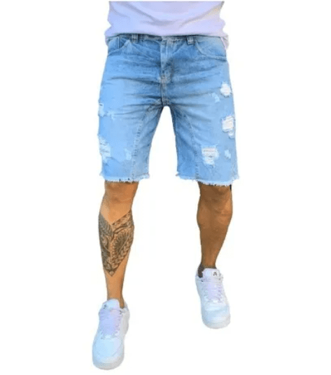 Bermuda Jeans Masculina Destroyed Rasgada - LUKAHE