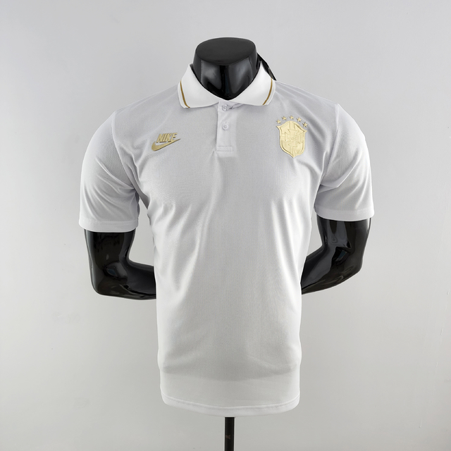 Camisa Polo Brasil 2022/2023 Branca e Dourada Nike Masculina