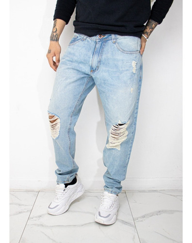 Jeans Mom Hombre Pantalon Cómodo Roturas T. Medio Premium
