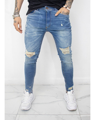 Jeans Hombre Pantalon Jean Chupin Hombre Con Roturas Premium