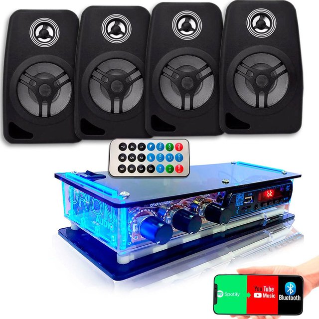 Kit Som Ambiente Amplificador Bluetooth + 4 Caixas Acústicas