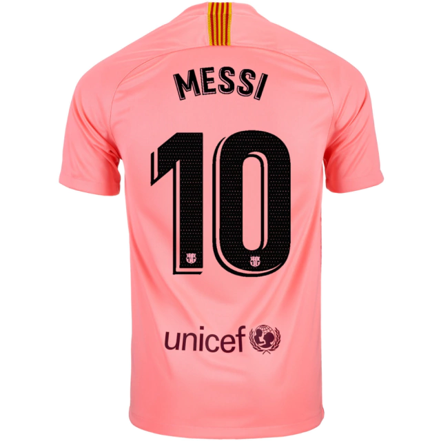 Camisa Barcelona III 2018/19 Torcedor (Messi #10) - Rosa