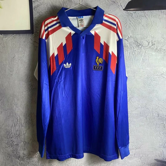 Camisa França I 1990 Retrô Manga Longa - Azul