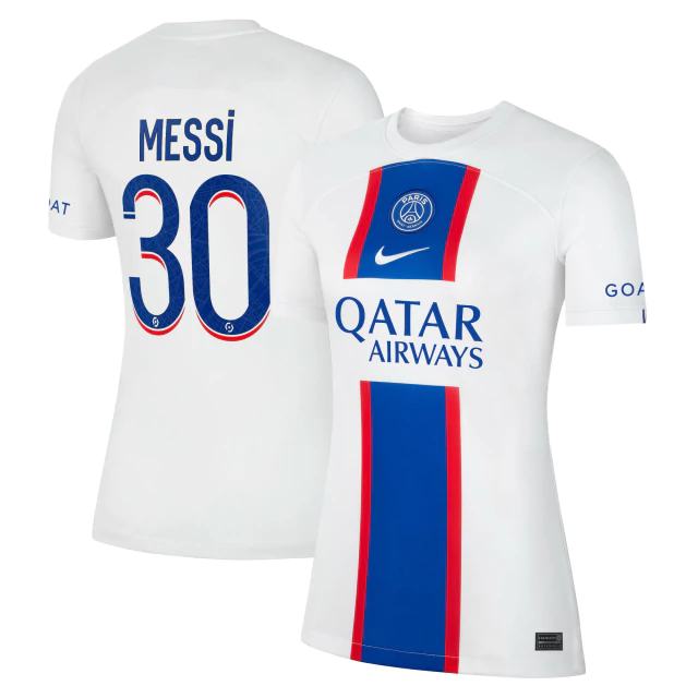 Camisa PSG III 2022/23 Torcedora Feminina (Messi #30) - Branco+Azul