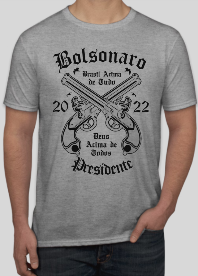 Camiseta camisa blusa cinza mescla Temática Personalizada 100% Poliéster  Bolsonaro 2022 Brasil acima de tudo Deus acima de todos armamento