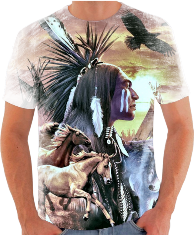 Camiseta camisa blusa Temática Personalizada 100% Poliéster xamã xamanismo  indio americano e cavalos