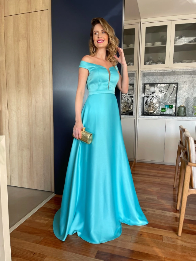 Vestido De Festa Rafaela Azul Turquesa/ Tiffany