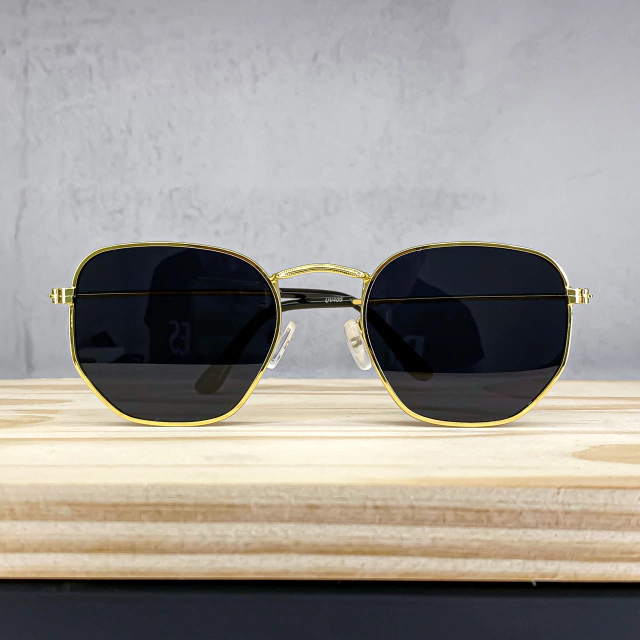 Óculos de Sol Hexagonal Dourado e Preto - EVO Glasses