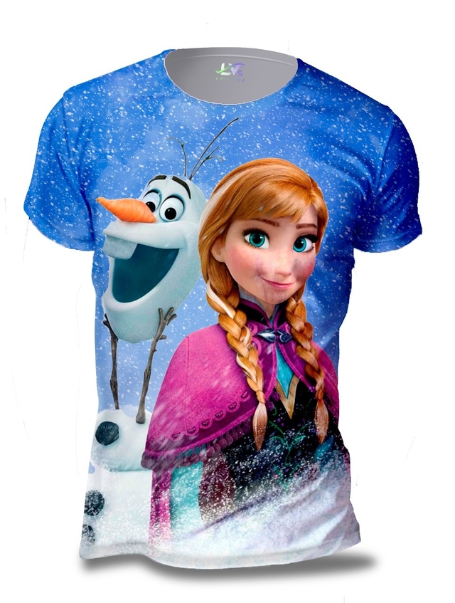 Camisa Camiseta Frozen Olaf e Ana Estampa Total Personalizado FZN2