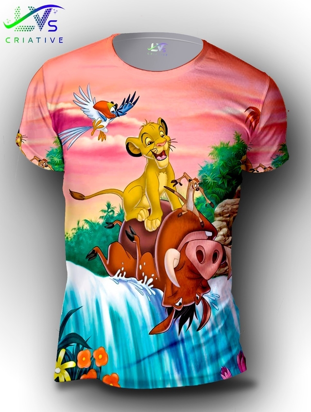 Camisa Camiseta Rei Leão Simba Timão e Pumba Estampa Total Personalizada  RLE13