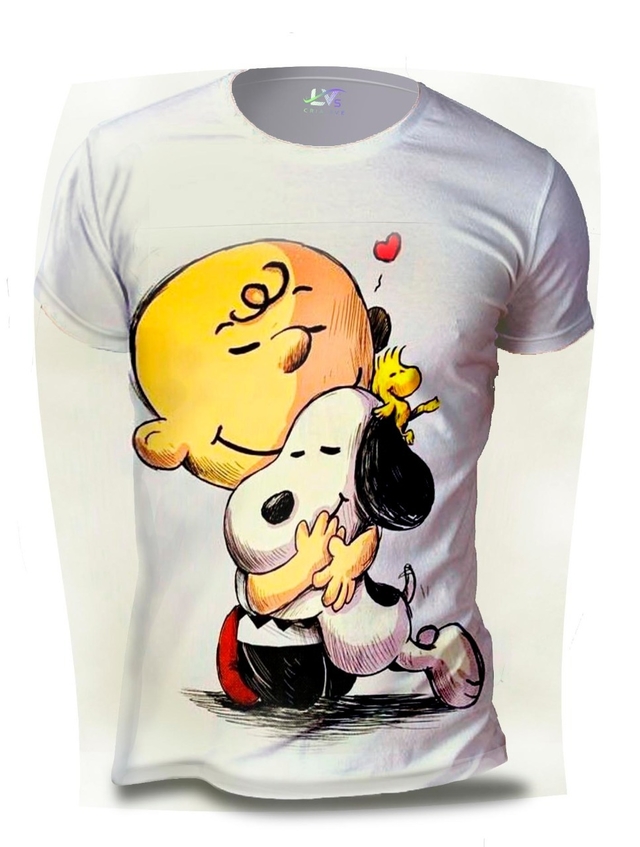 Camisa Camiseta Snoopy Dog e Charlie Brown Abraço Estampa Total SNPY7