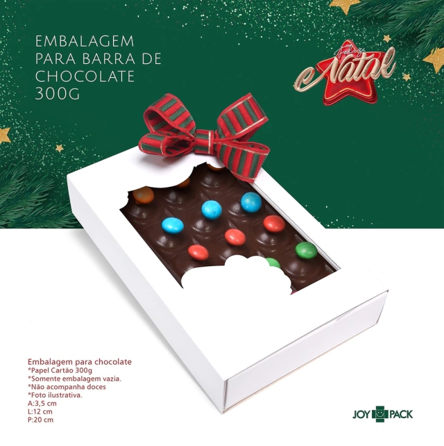 CAIXA PARA BARRA DE CHOCOLATE 300G - BRANCA C/25UN
