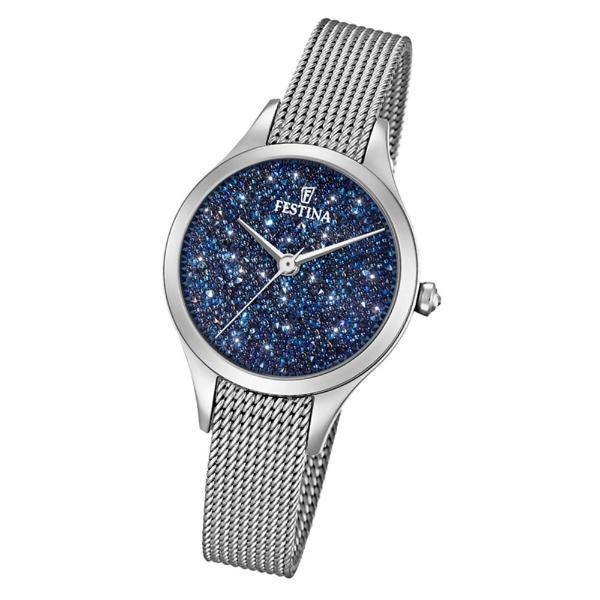 Reloj Mujer Festina Mademoiselle Swarovski Malla Acero Tejida Azul F20336