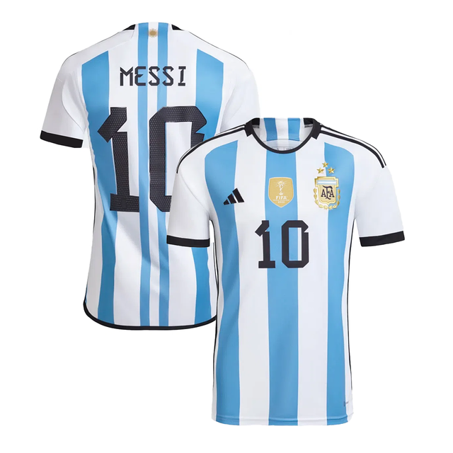 Camiseta AFA Selección Argentina Adidas Estrellas 2022 + Parche Campeón + #10 Messi - Adulto