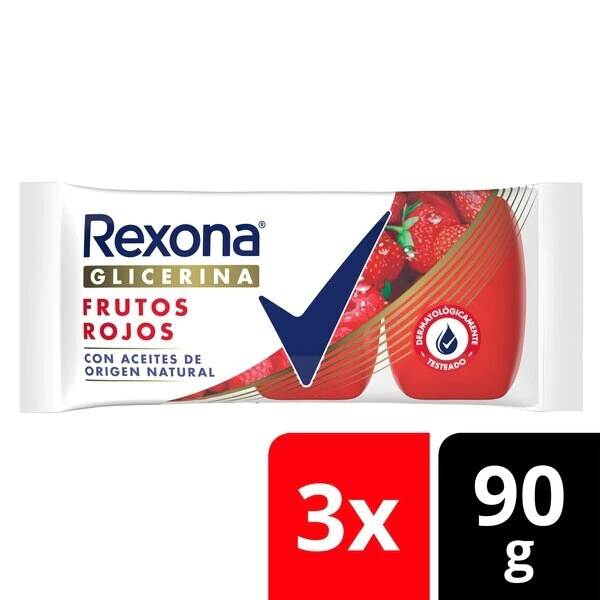 Jabón de glicerina REXONA Frutos Rojos Dermatológicamente Testeado x90 g