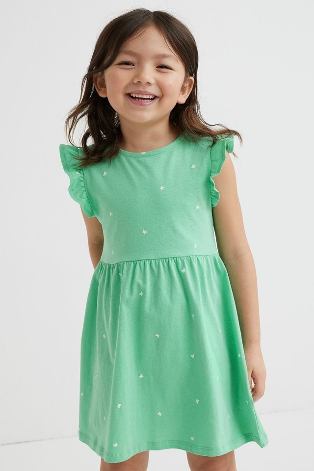 Vestido nena H&M algodon organico verde talle 4-10 años