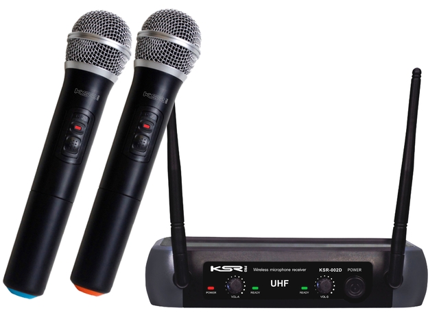 Microfone sem fio duplo UHF KSR 002-D HT mão + mão