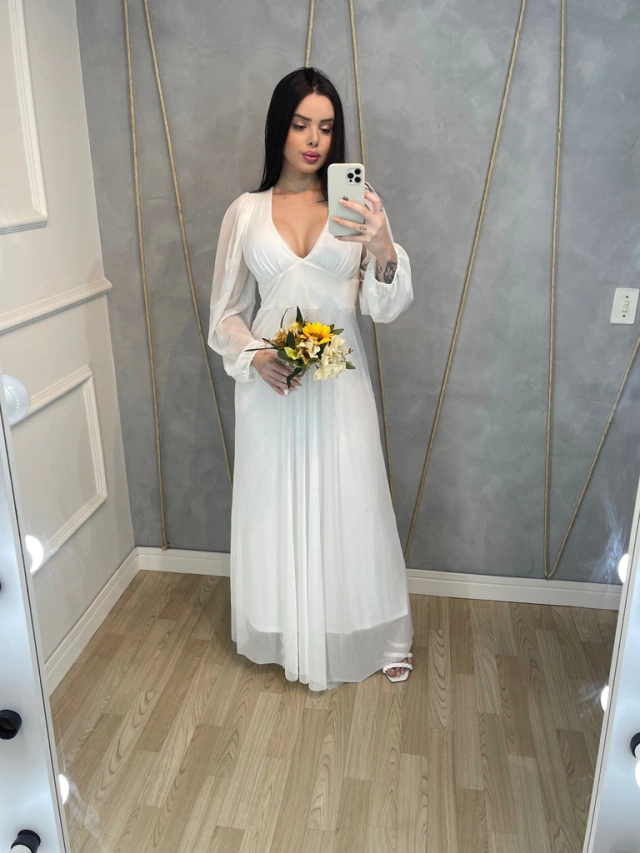 Vestido noiva longo modelo boho chic