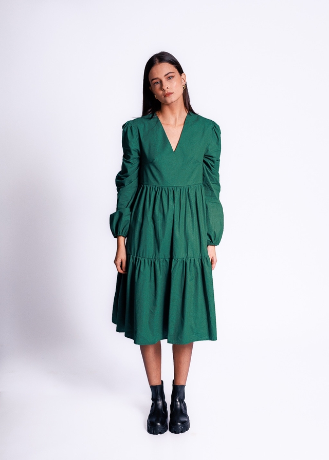 Vestido Tricoline Evasê Verde | AAMICI
