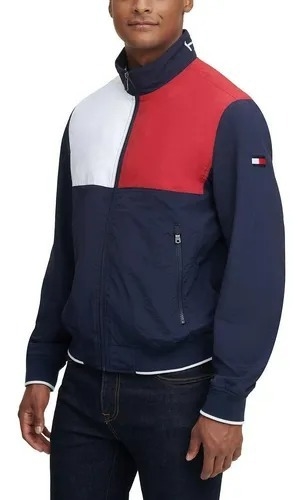 Jaqueta bomber masculina em nylon (azul marinho com detalhes vermelho e  branco) - Tommy Hilfiger