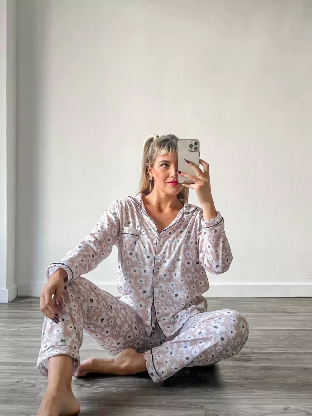 Pijama camisero daisy beige - Nuvia