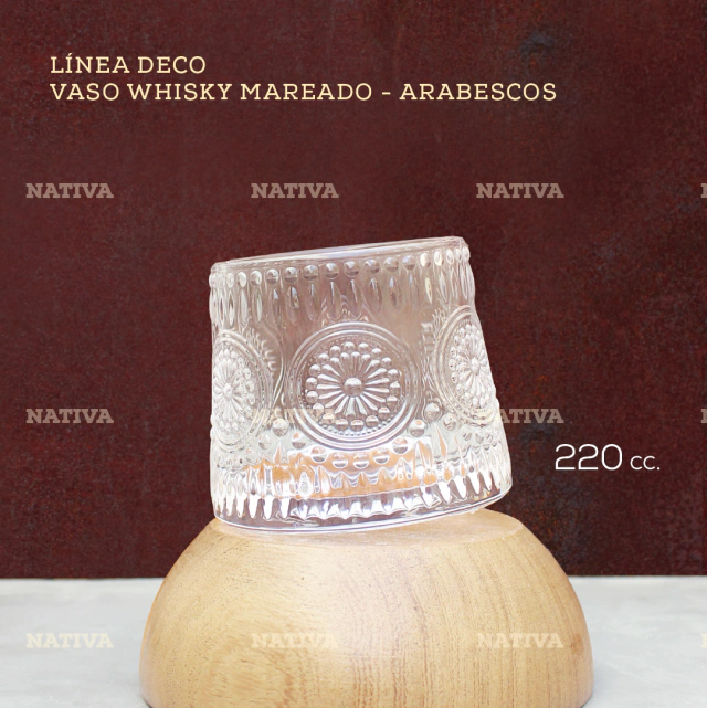 Vaso de Vidrio tipo whisky mareado LINEAS 220 cc Estilo involcable