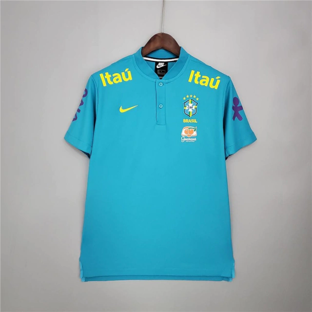 camisa seleção brasileira treino polo 2021 masculino - azul bebê