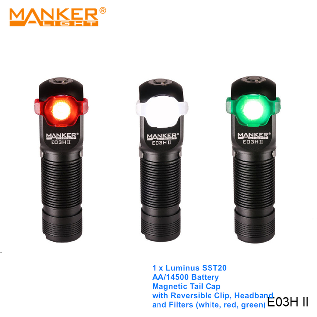 Lanterna Manker E03H II 600 Lumens - Head Lamp + Bateria 14500 IMR -  Defletores extras