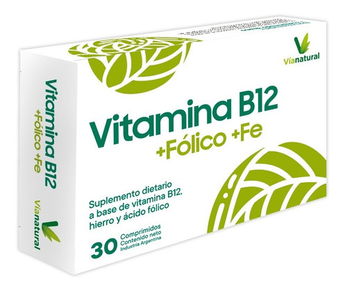 Vitamina B12+Folico+Hierro, suplemento dietario - Via Natural x 30 comp