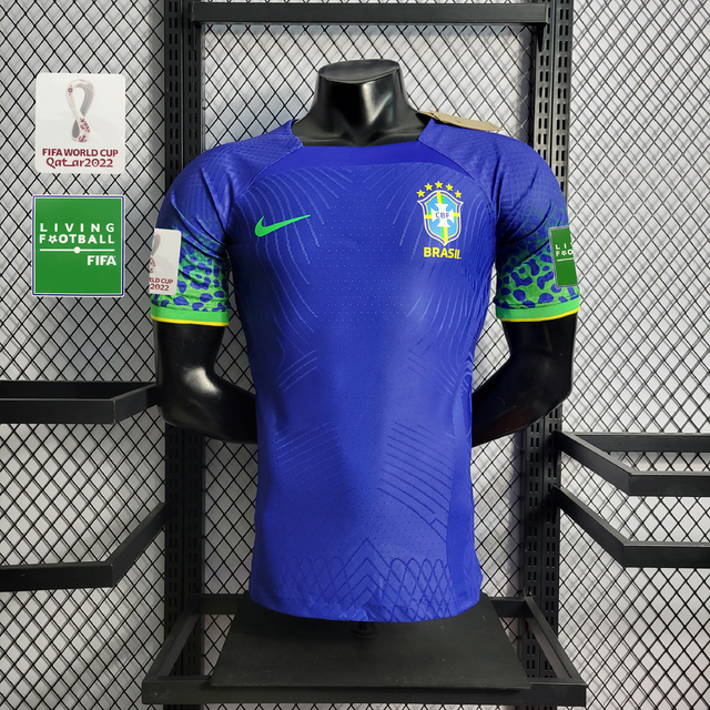 Camisa Seleção Brasil II 22/23 Jogador Nike Masculina Azul Patches Copa Do  Mundo 2022