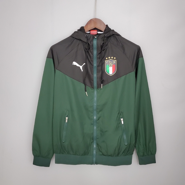 Jaqueta Corta-Vento Seleção Itália 2021 Puma Masculina Verde Escura