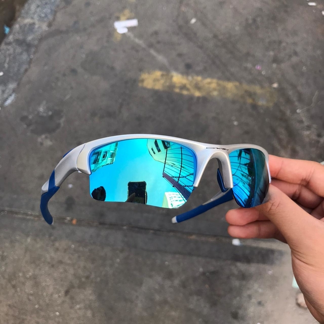 Óculos De Sol Oakley Half Jacket 2.0 Pérola E Azul Lentes Ice Thug Iridium